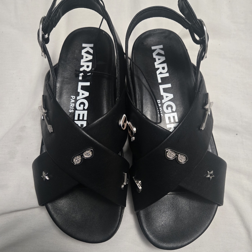 Karl Lagerfeld Black Sandals with Silver Accents